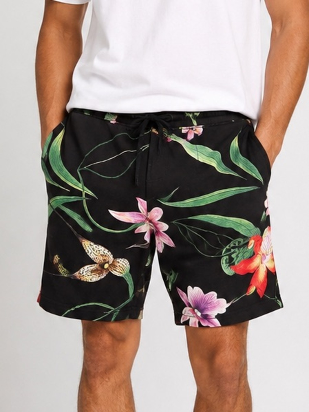 The Hundreds Men’s Floral Fleece Sweat Shorts Black Size Medium NWT Drawstring